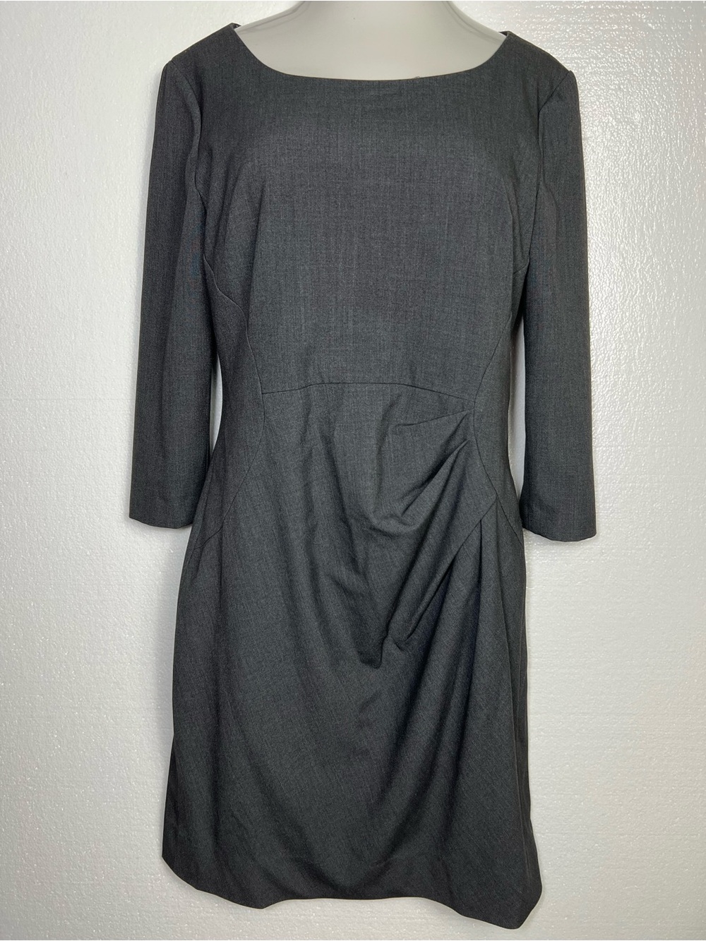 Calvin Klein Gray Size 14 Ruched Sheath Dress 3/4 Sleeve Work Office Fall